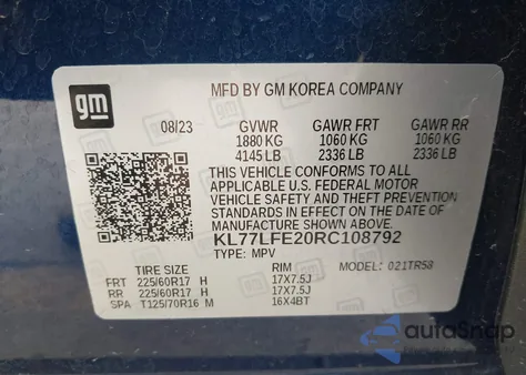 2024 Chevrolet Trax Fwd Sp from USA, damaged, VIN KL77LFE20RC108792